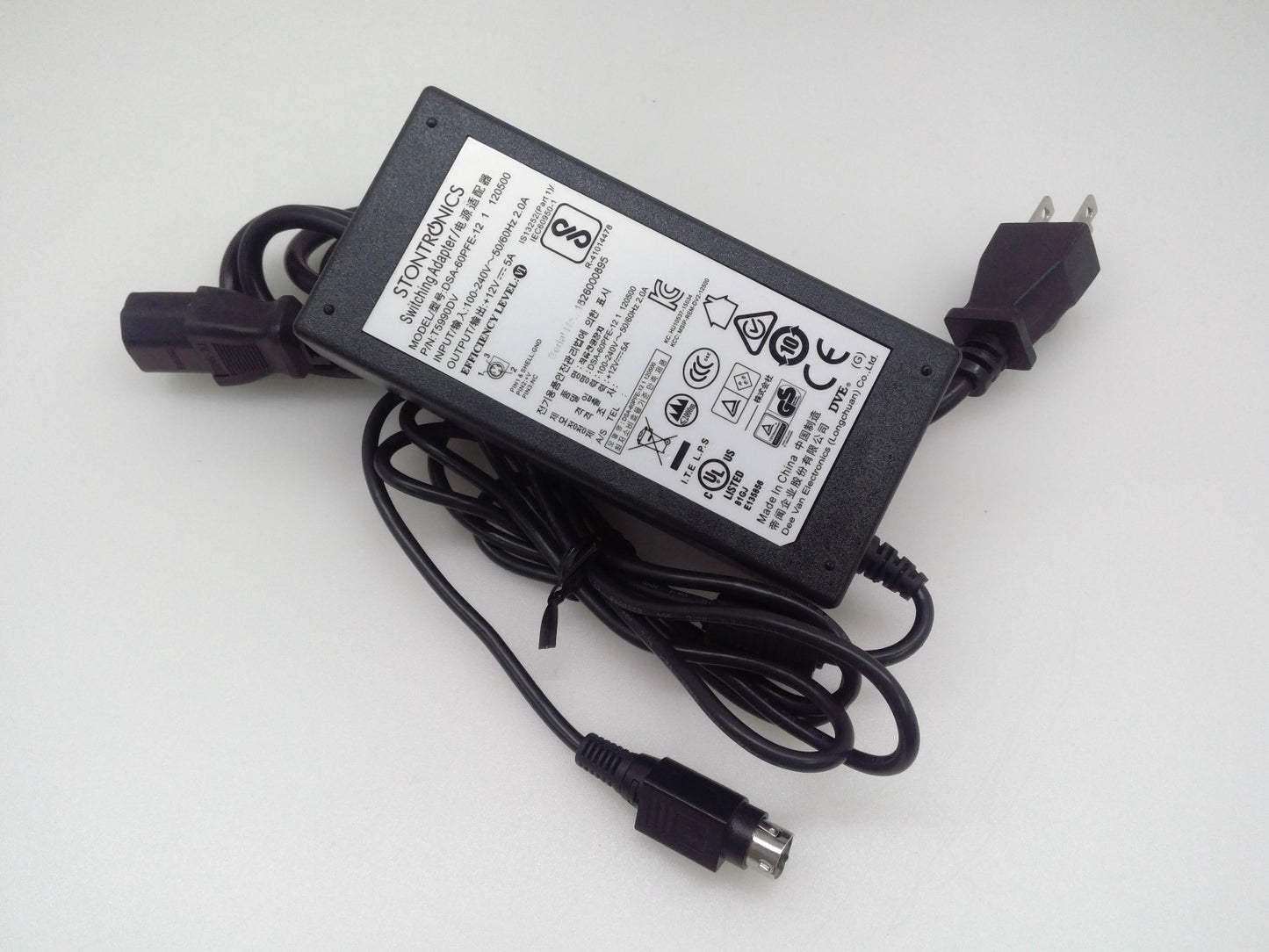 Stontronics DSA-60PFE-12 Power Supply 12.V 5A 3 PIN W power Cord