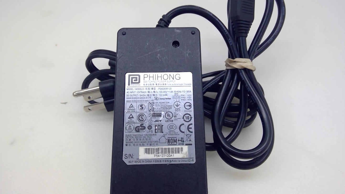 PHIHONG PSAC60M-120 12V 5A 60W 3-Pin Switching Power Supply AC Adapter