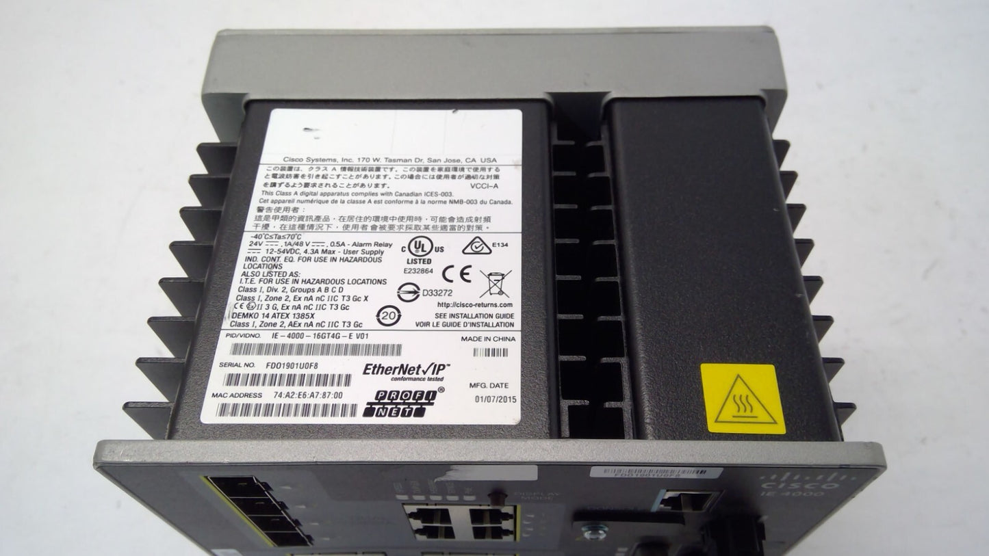 Cisco IE-4000-16GT4G-E Industrial Ethernet 4000 Series Managed Switch 16 Ports