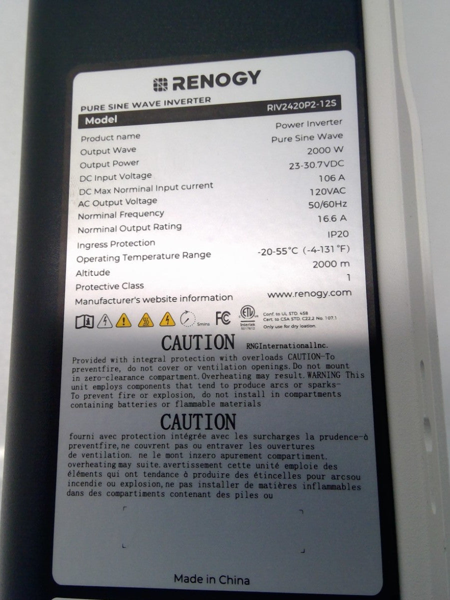 Renogy 2000W inverter Pure Sine Wave Solar 24V DC to 120V AC Remote Refurbished