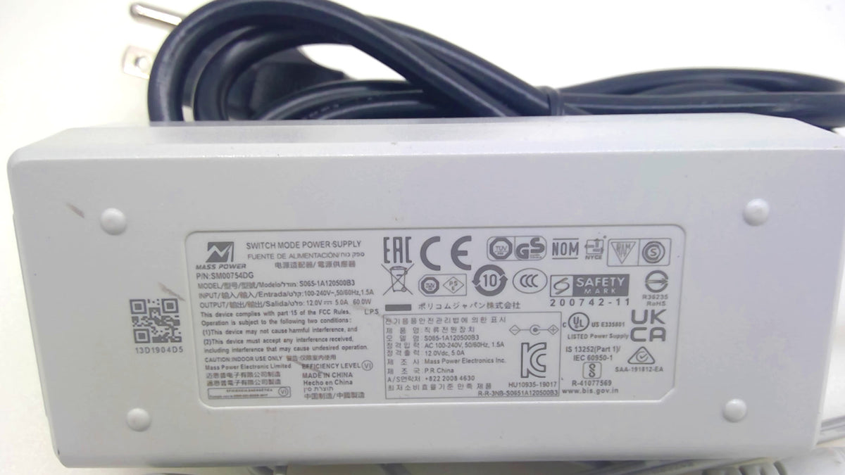 Mass Power S065-1A120500B3 12V 5A 60W AC/DC Power Adapter Gray
