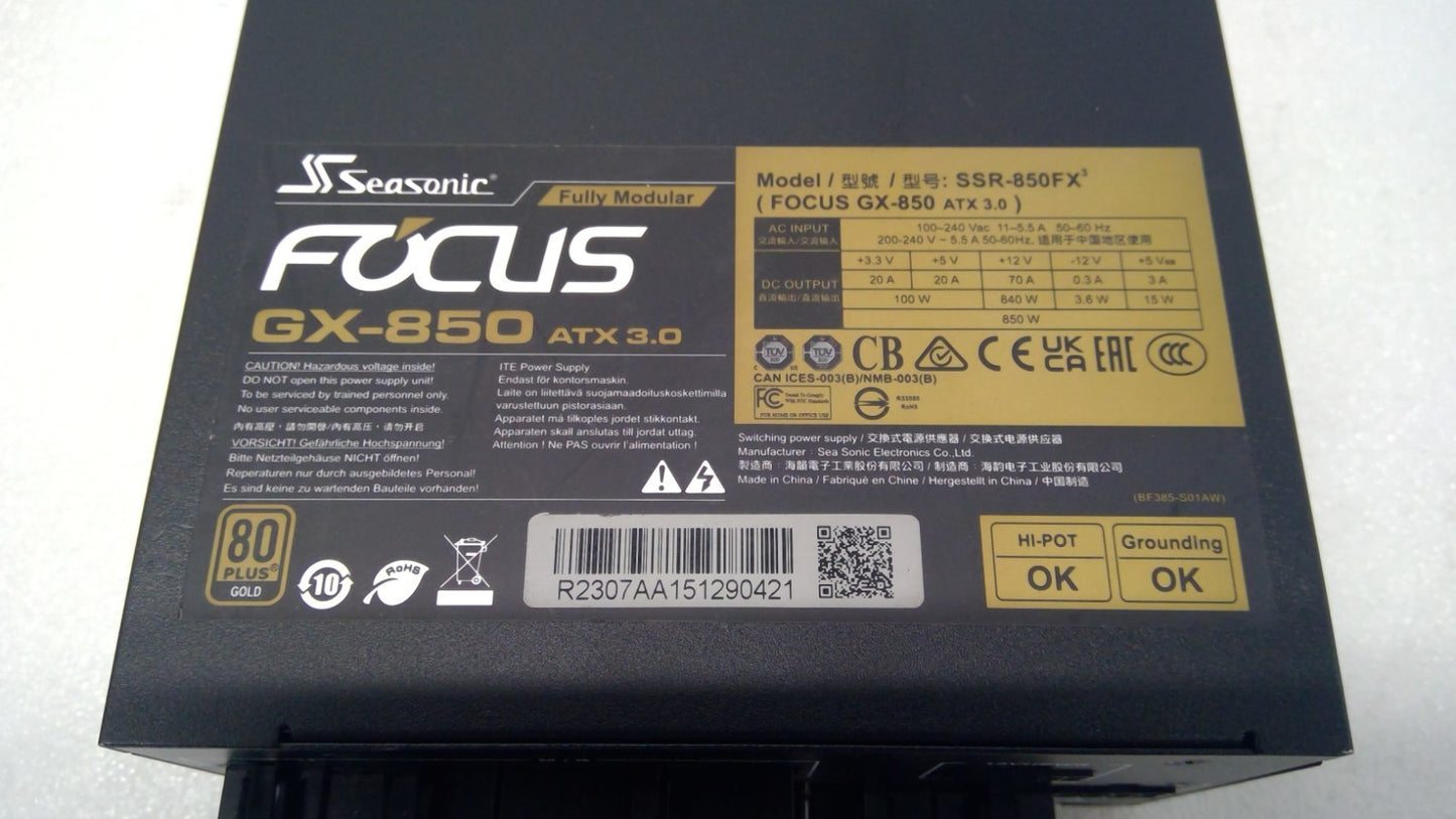 Seasonic Focus GX-850  ATX3.0 850W 80+ Gold Modular Power Supply SSR-850FX