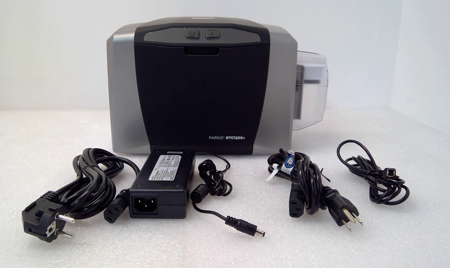 OPEN BOX  TESTED HID Fargo DTC1250e Single Sided Color ID Card Badge Printer USB