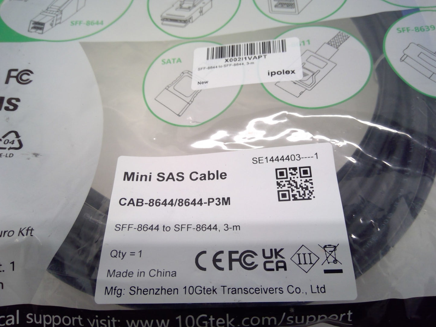 NEW 10Gtek 3M(10ft) 12G External HD MiniSAS Cable CAB-8644/8644-P3M SFF-8644