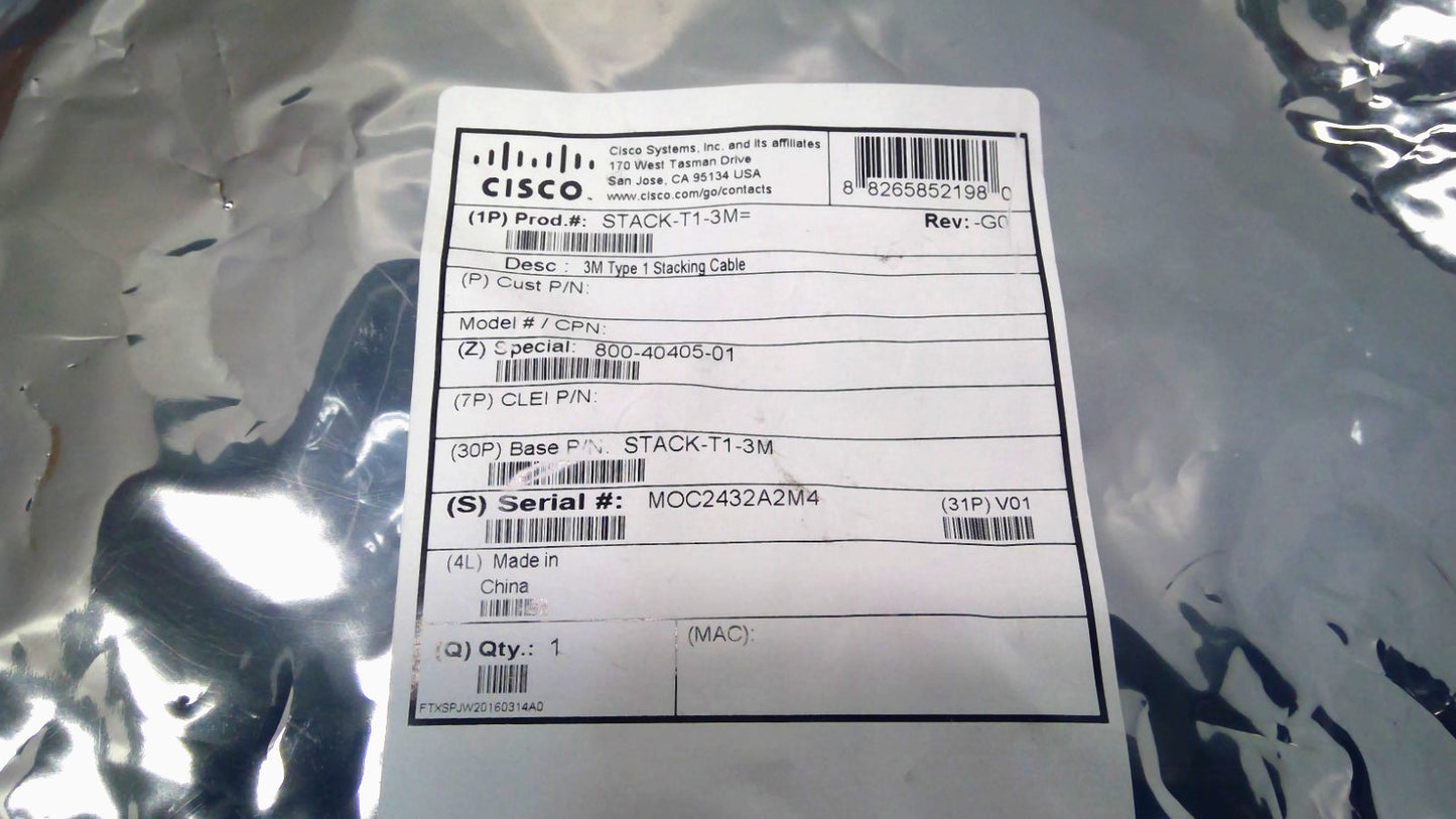 NEW Cisco STACK-T1-3M StackWise 3M Stacking Cable 800-40405-01