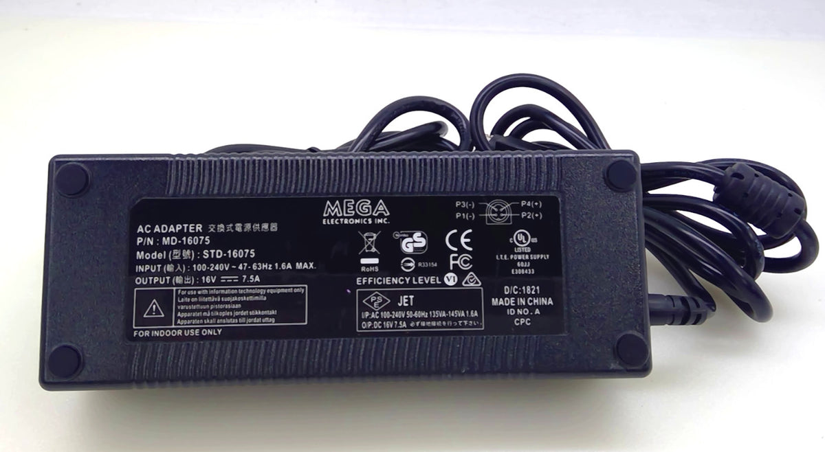 MEGA Electronics STD-16075 MD-16075 16V 7.5A 120W AC Adapter 4-Pin Power Supply