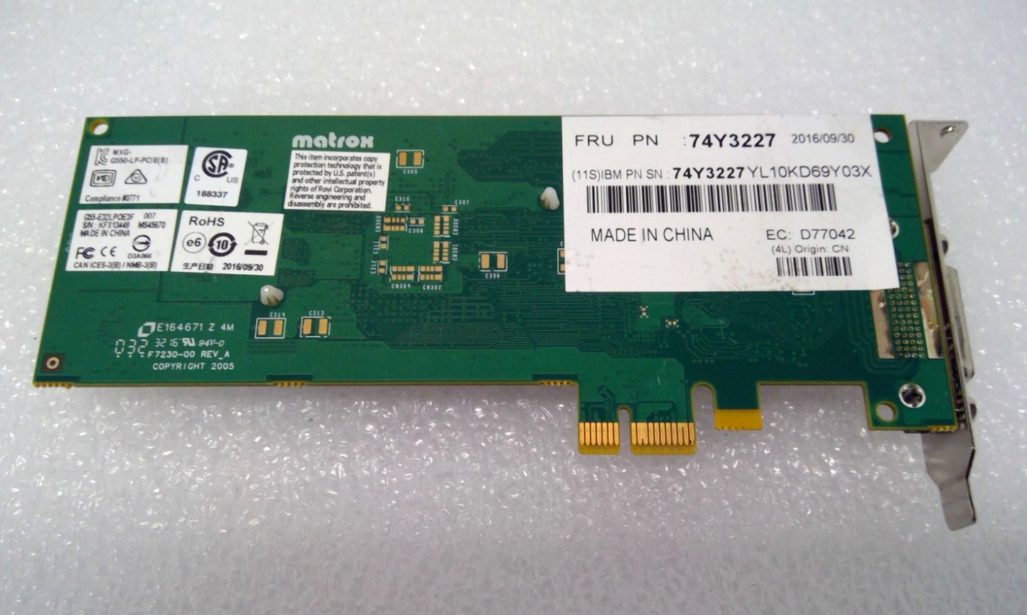 IBM Power GXT145 PCIe x1 Graphics Accelerator FRU P/N: 74Y3227