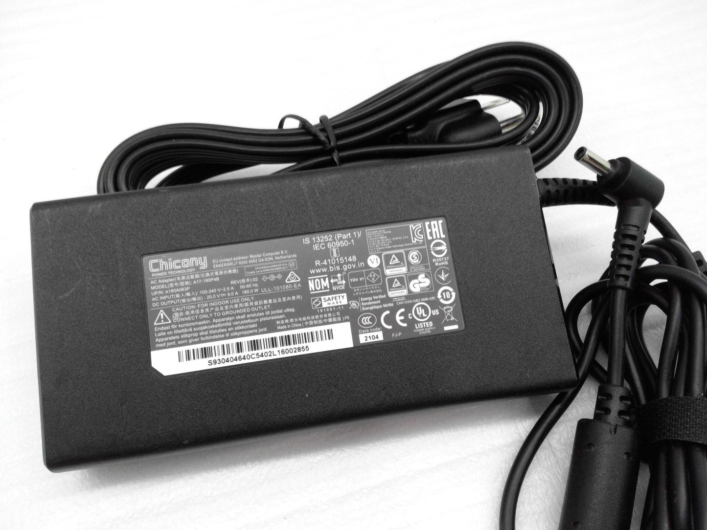 Chicony 180W 20V 9A Power Adapter for MSI Creator Z16 4.5*3.0mm Tip A17-180P4B