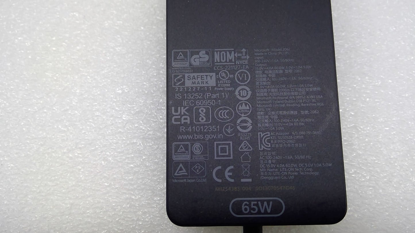 Genuine Microsoft Surface 65W Power Adapter Charger Model 2062 15V 4A OEM