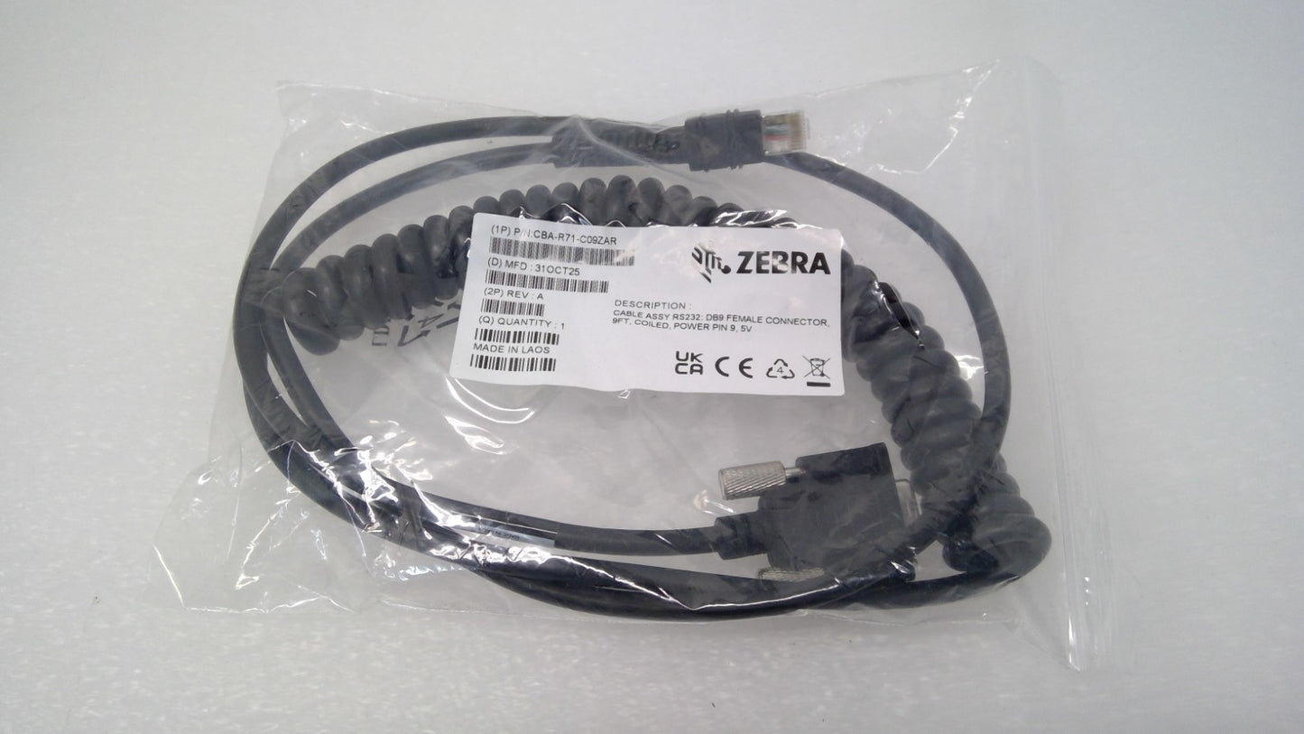 NEW Zebra CBA-R71-C09ZAR Coiled Cable 9 ft Serial Data Transfer Cable -Female