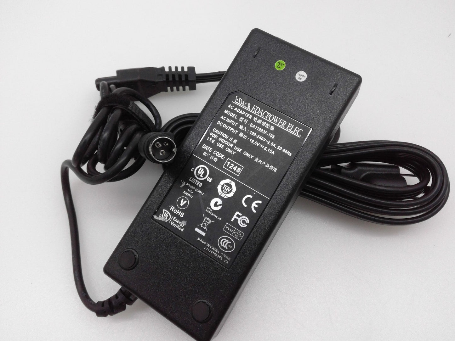 OEM Edac EA11003F-195 AC Adapter 19.5V 6.15A 3 Pin W/Power Cord