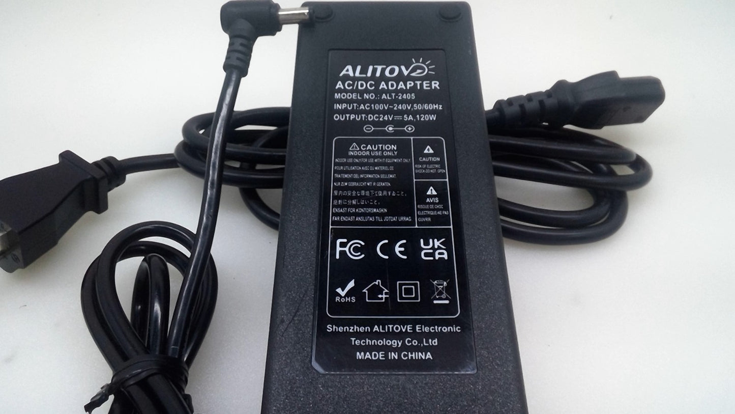 Alitove 24V 5A 120W AC/DV Power Adapter Brick w/ Barrel Plug ALT-2405 W/Cord