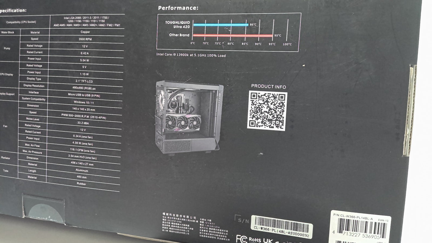 New Thermaltake TOUGHLIQUID Ultra 420 AIO liquid CL-W366-PL14BL-A Cooler