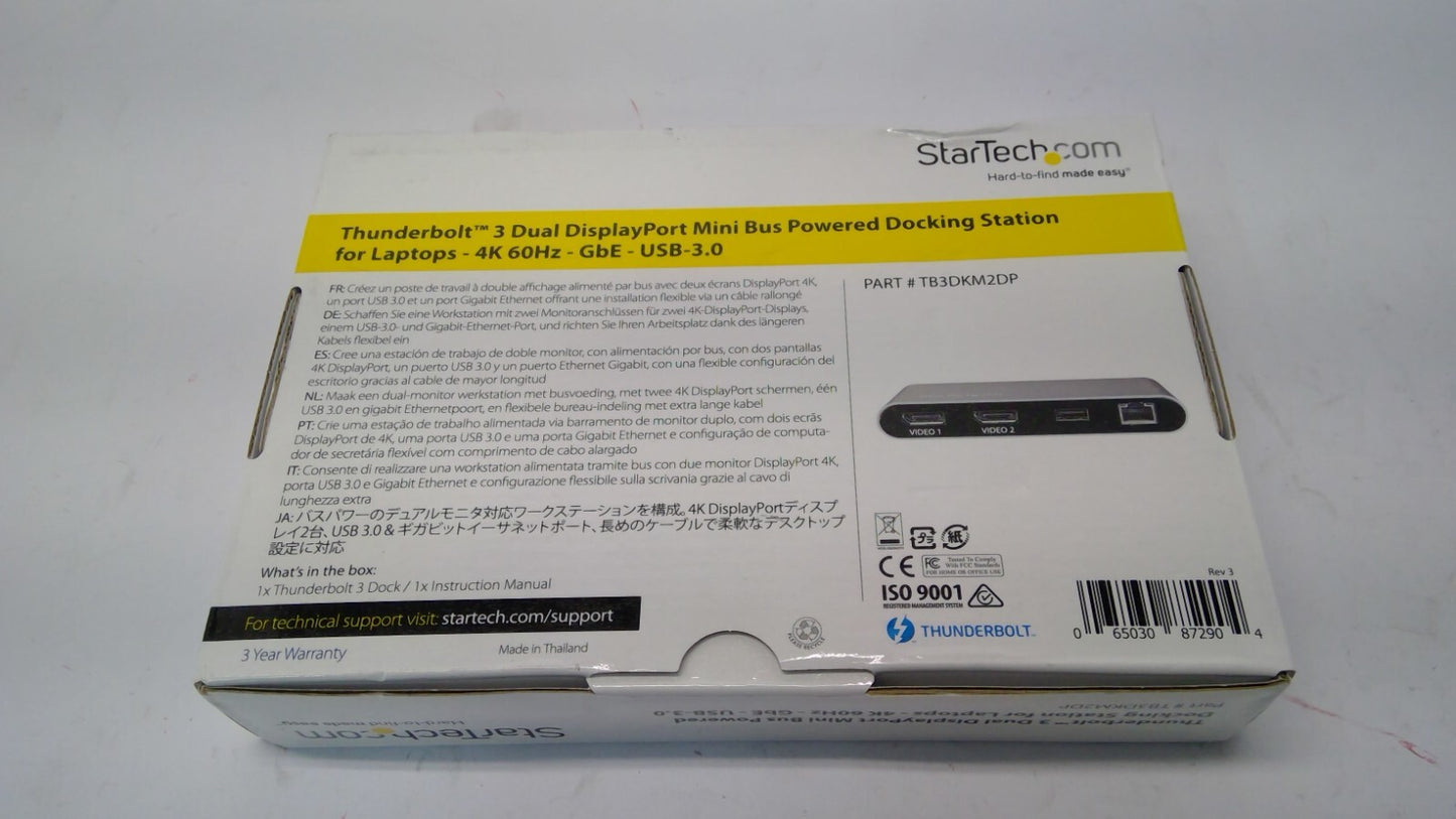 StarTech Thunderbolt 3 Dual DisplayPort Mini Docking Station TB3DKM2DP Open Box