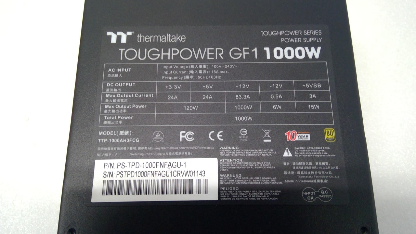 Thermaltake Toughpower GF1 1000W 80 Plus Gold Fully Modular Power Supply *Read*