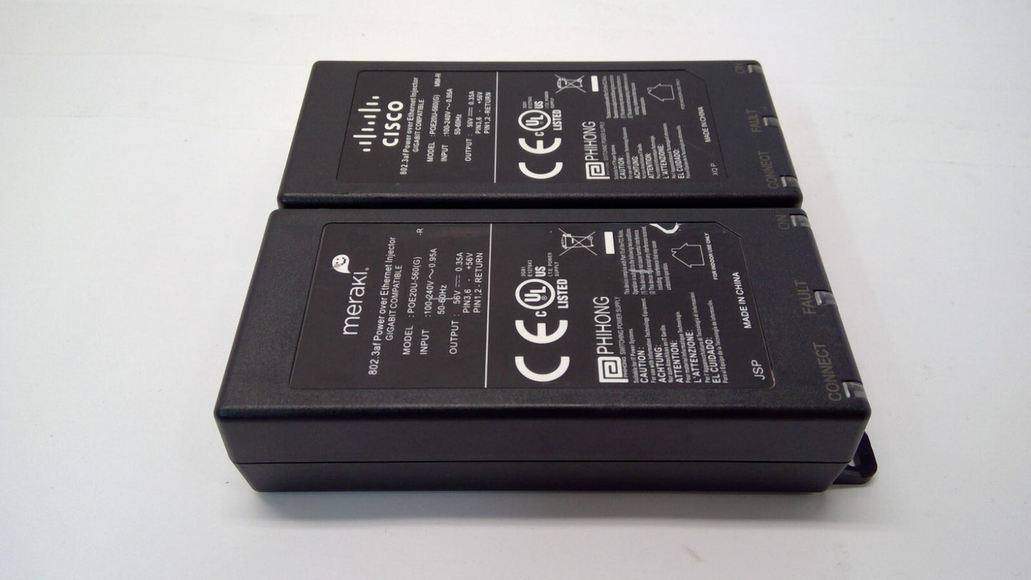 *LOT OF 2* Cisco Meraki POE20U-560 (G) 802.3af Power Over Ethernet Injector