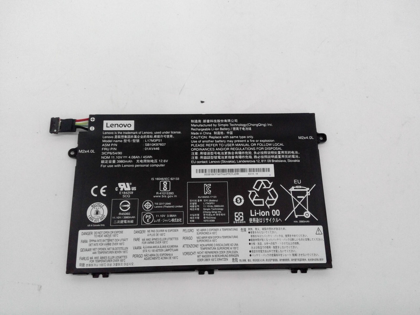 OEM Lenovo ThinkPad E15 Battery 11.10V 45Wh 3980mAh L17M3P51 5B10W13890