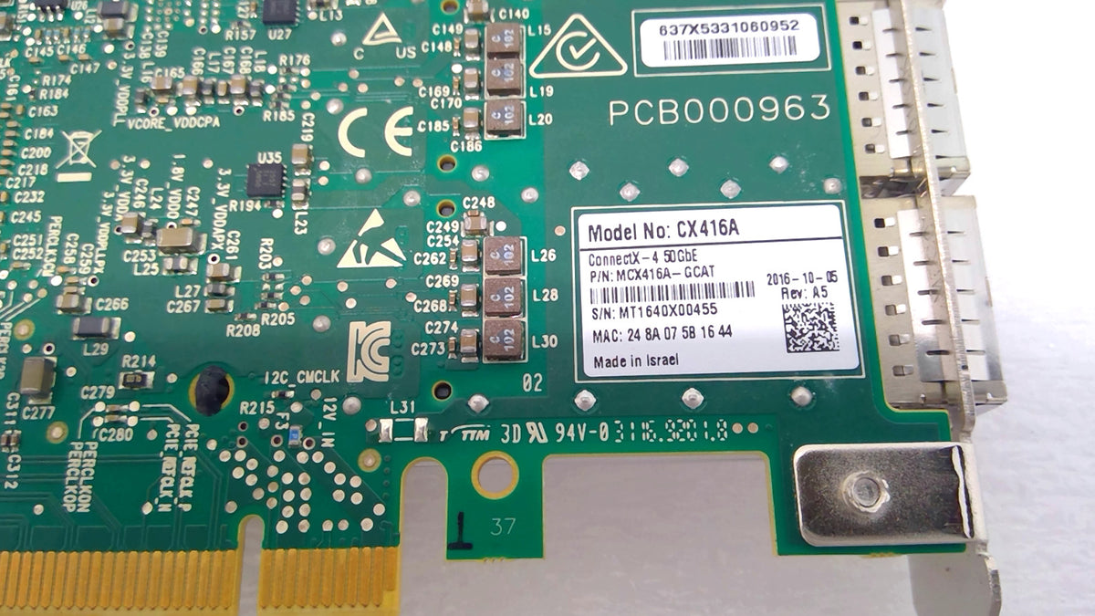 Mellanox ConnectX-4 MCX416A-GCAT 50GbE Dual Port QSFP28 PCIe x16 NIC Adapter