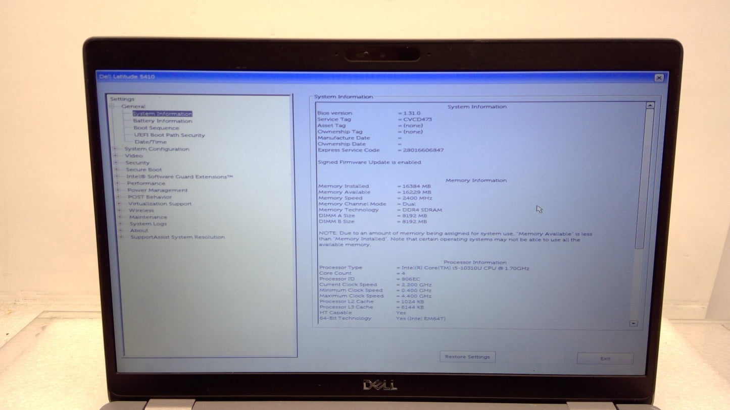 *Read*Dell Latitude 5410 14" Laptop i5-10310U@1.7GHz 16GB RAM  No HDD / Battery