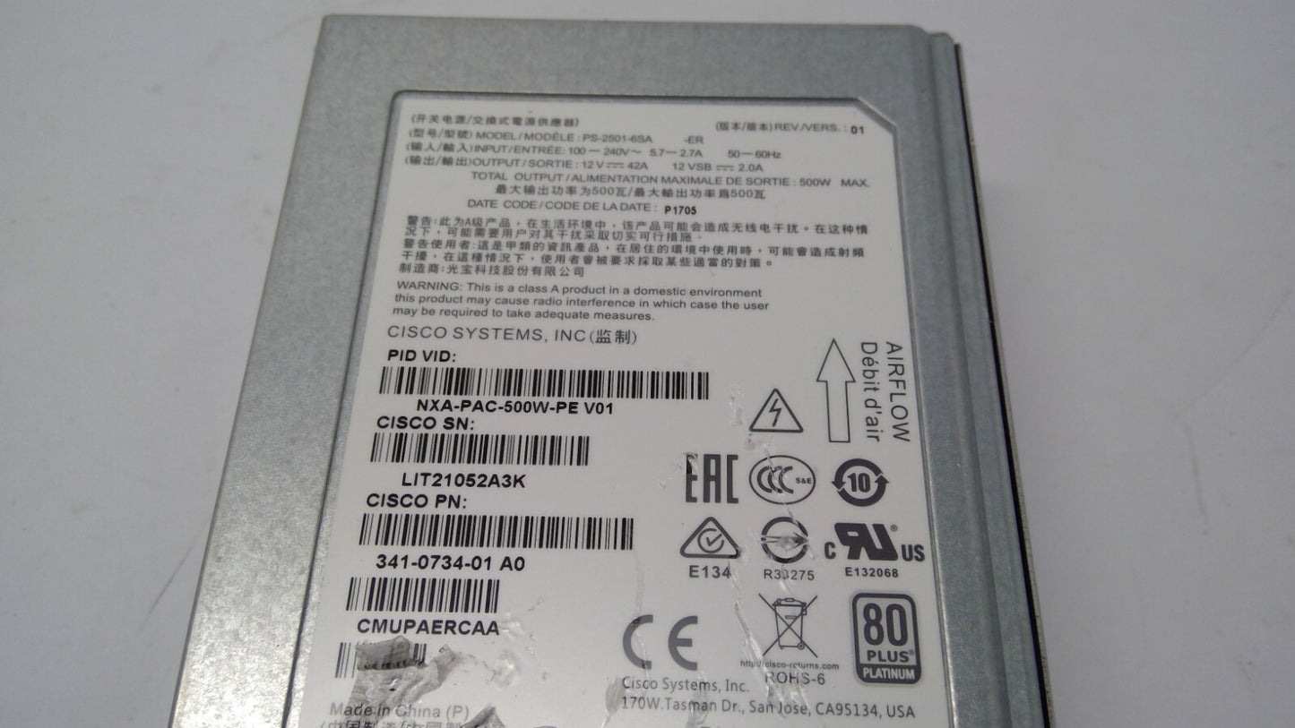 CISCO NXA-PAC-500W-PE 500W Nexus N9K PS-2501-6SA Power Supply 341-0734-01