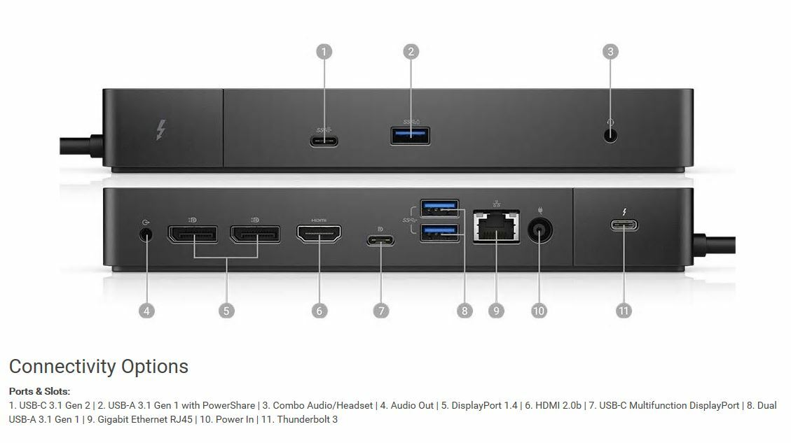 Dell Thunderbolt Docking Station USB-C WD19TB - No Ac Adapter