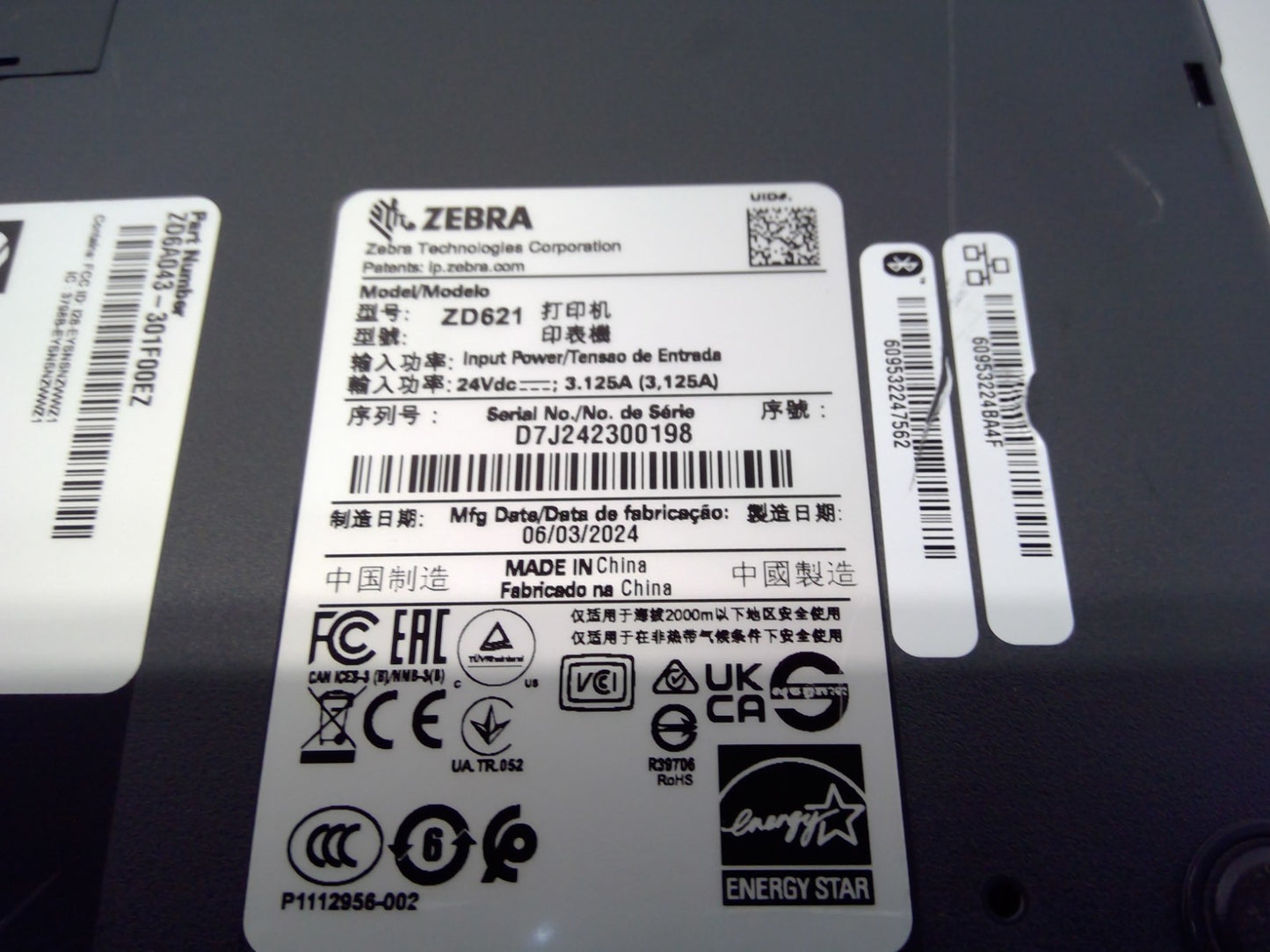 Zebra ZD621 Thermal Transfer Label Printer 300dpi USB LAN Bluetooth