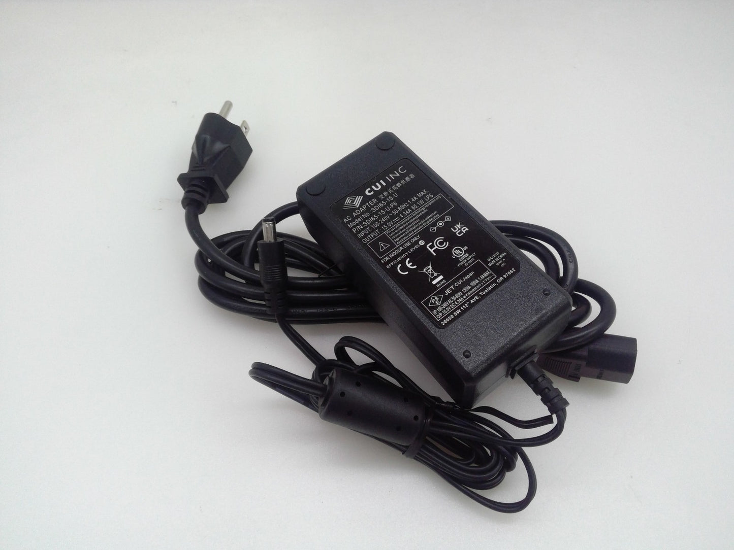 Genuine CUI INC AC/DC DESKTOP ADAPTER 15V 4.34A 65W SDI65-15-U Power Supply