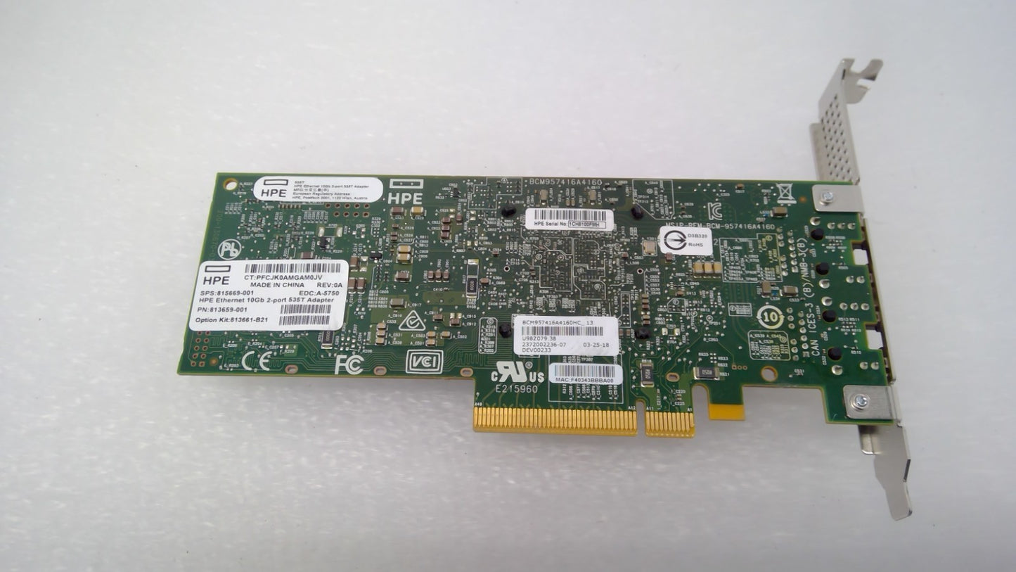 HPE 813659-001 Ethernet 10GbE 2-PORT 535T ADAPTER CARD 815669-001 813661-B21