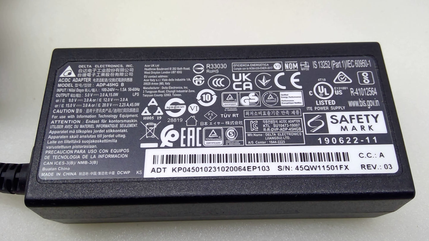 Genuine Delta ADP-45HG B 45W USB-C AC Adapter Charger 20V 2.25A w/Cord