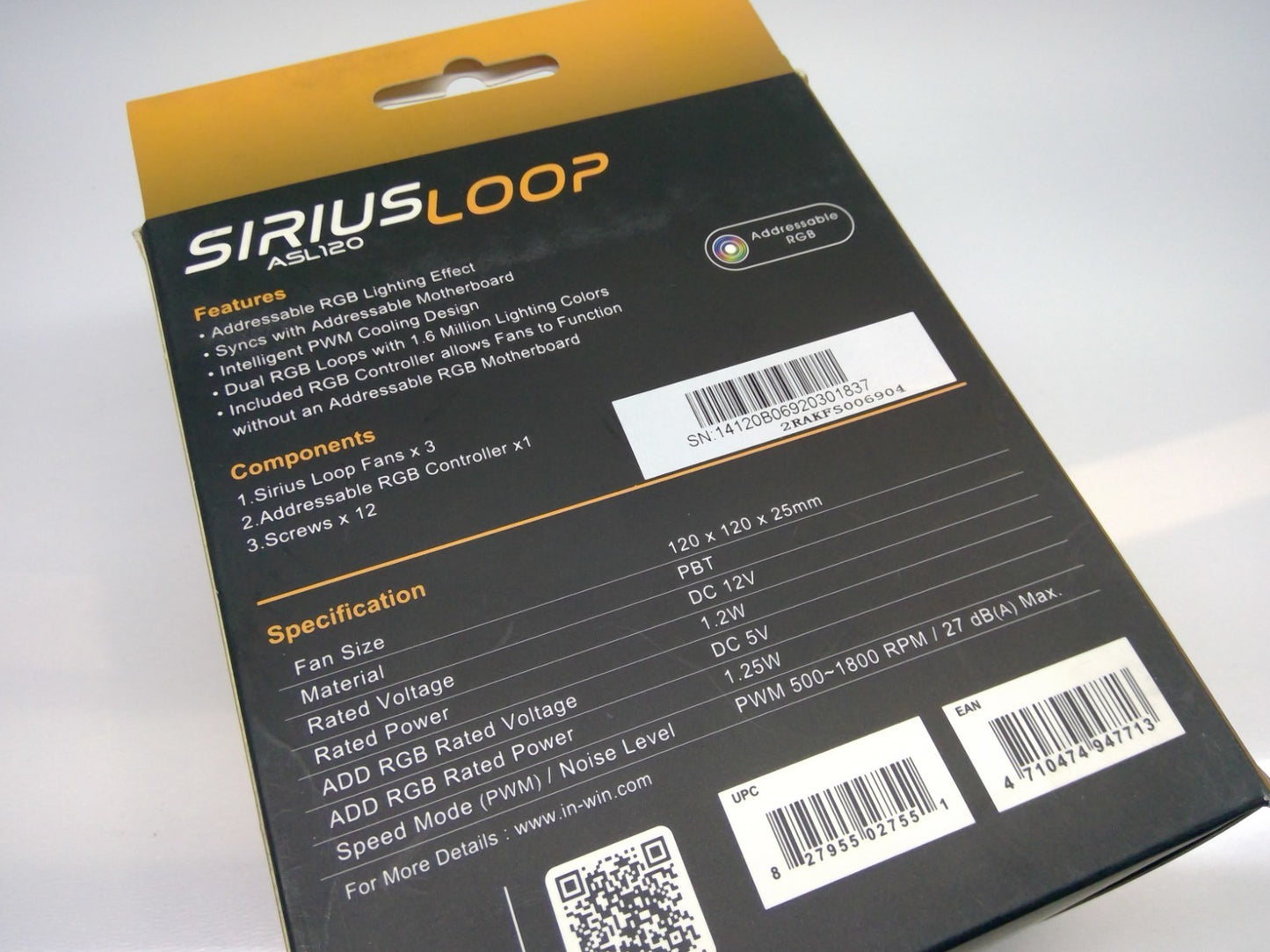INWIN Sirius Loop ASL120 RGB 120mm Computer Case Fan - (3x Fans) Open Box