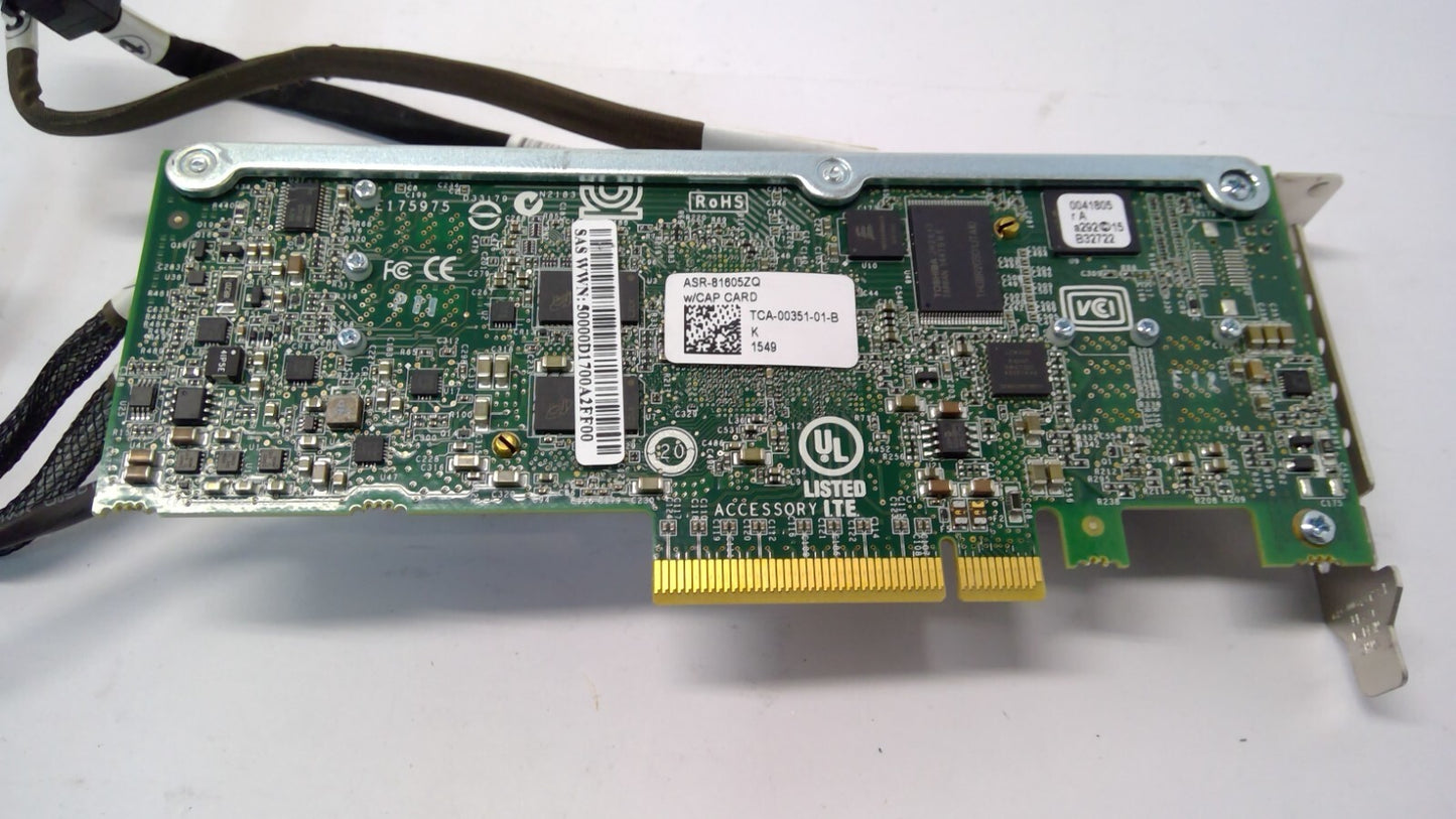 ASR-81605ZQ 12G SAS 16-Port 1GB Cache PCIe x8 RAID Controller W/Cables/Battery