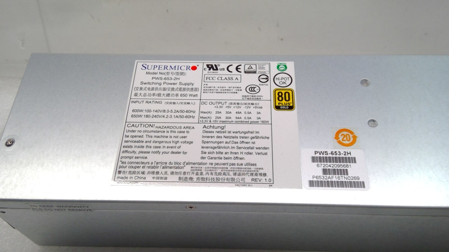 Supermicro PWS-653-2H 650W Power Supply CSE-825 CSE-826 X9 X10