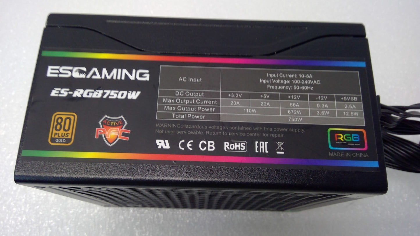 ESGAMING 750W Power Supply 80 PLUS Gold Full Modular ARGB ATX PSU ES-RGB750W