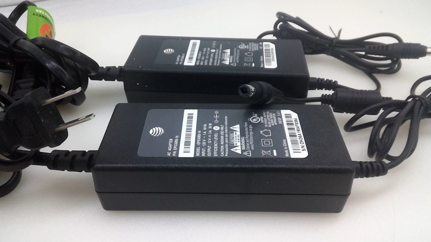 Lot of 2 AT&T EPS36R0-16 12V 3A AC Adapter Power Supply Black 2-Prong to Barrel