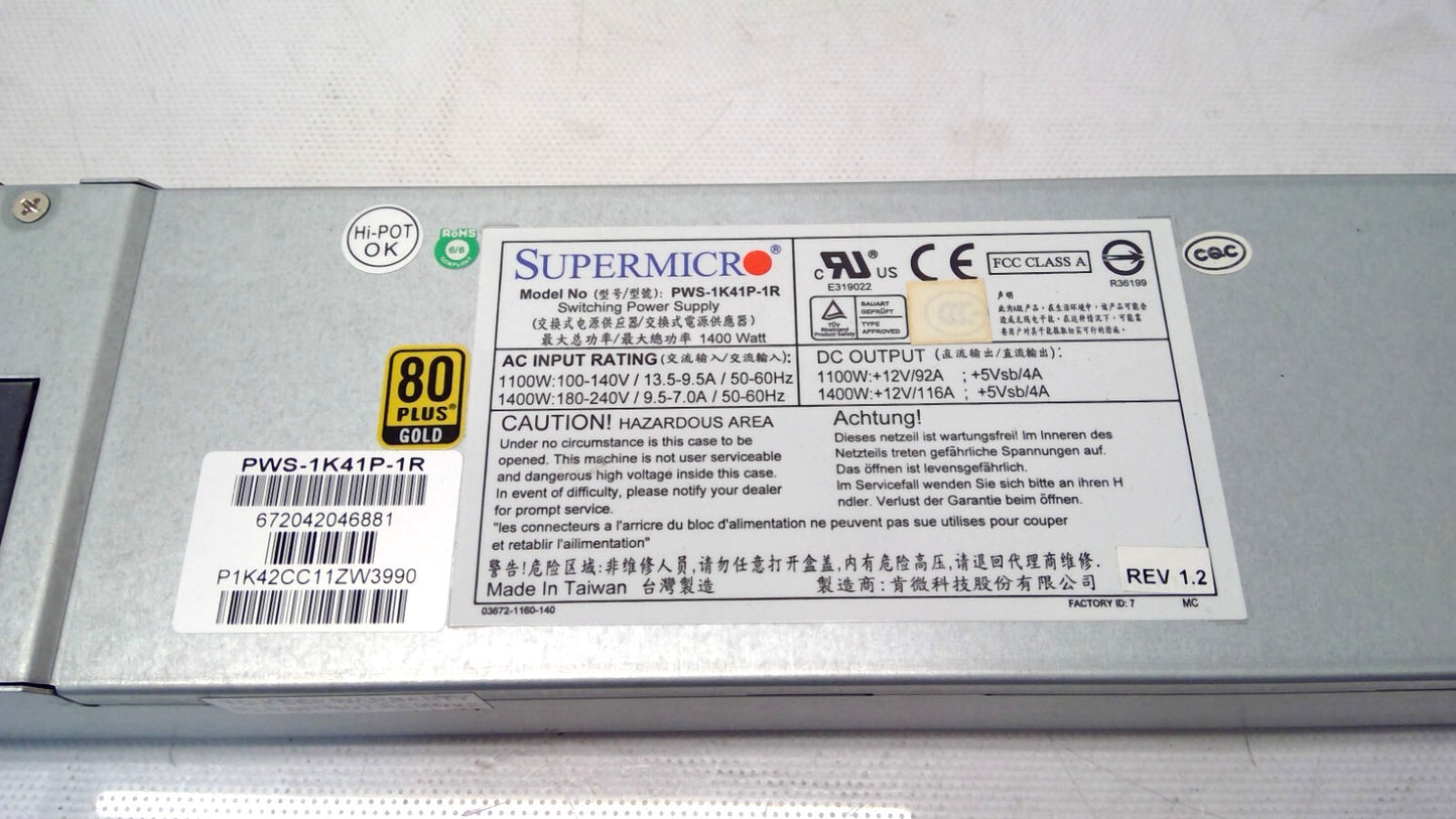 Supermicro PWS-1K41P-1R 1400W Switching 80 Plus Gold Power Supply