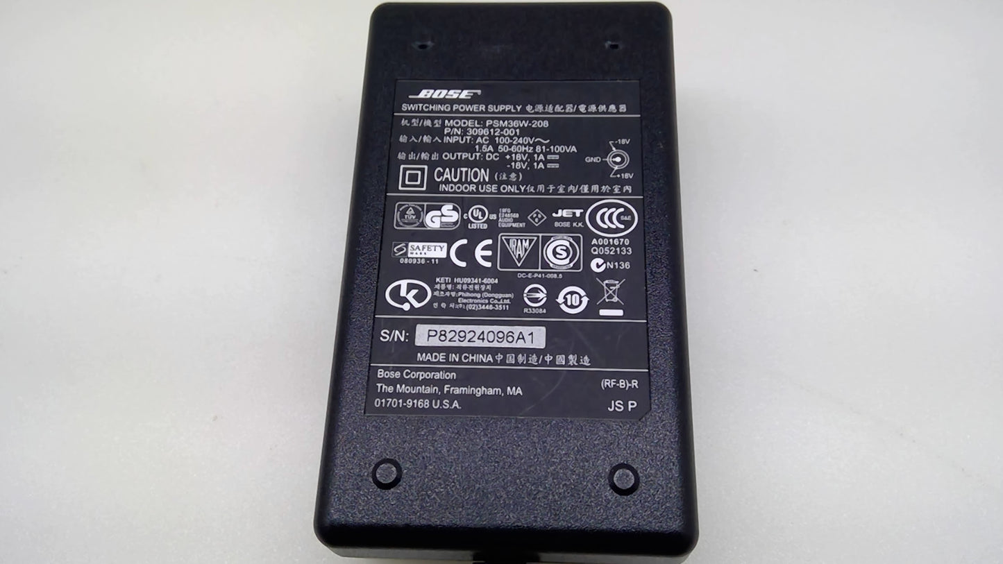 Genuine Bose PSM36W-208 SoundDock AC Adapter ±18V 1A 309612-001 Round Plug OEM