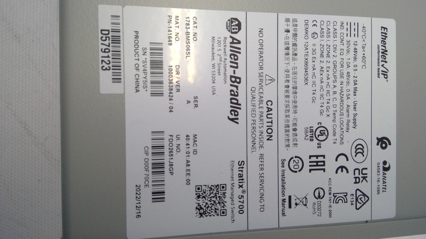 Allen Bradley 1783-BMS06SL Stratix 5700 EtherNet Managed Switch