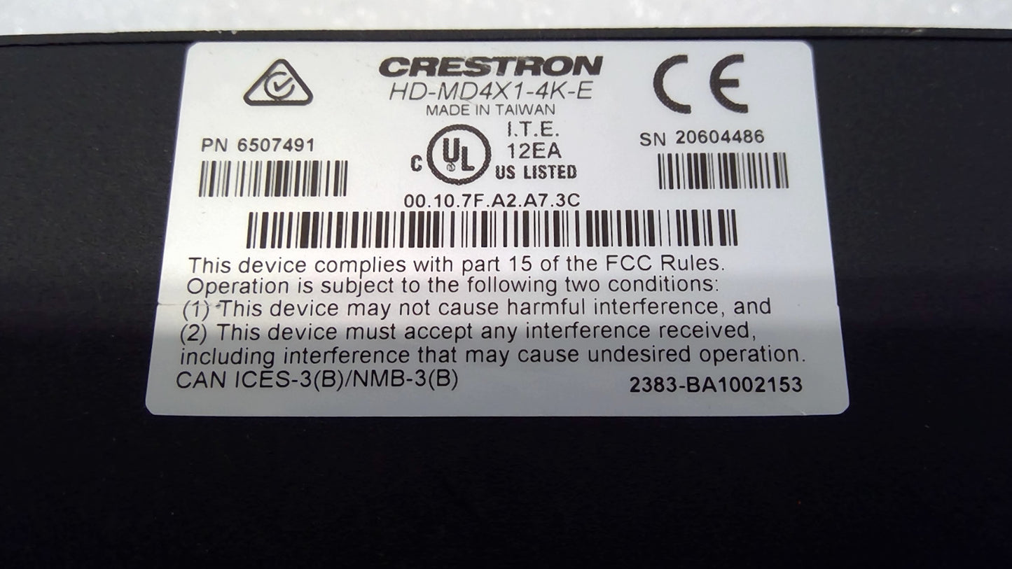 Crestron HD-MD4X1-4K-E 4x1 4K HDMI Switcher No power supply
