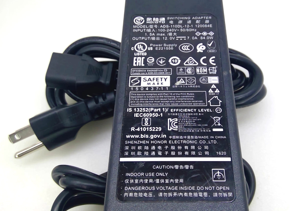 HONOTO ADS-110DL-12-1 120084E 12V 7A 84W AC Adapter w/ AC Power Cord