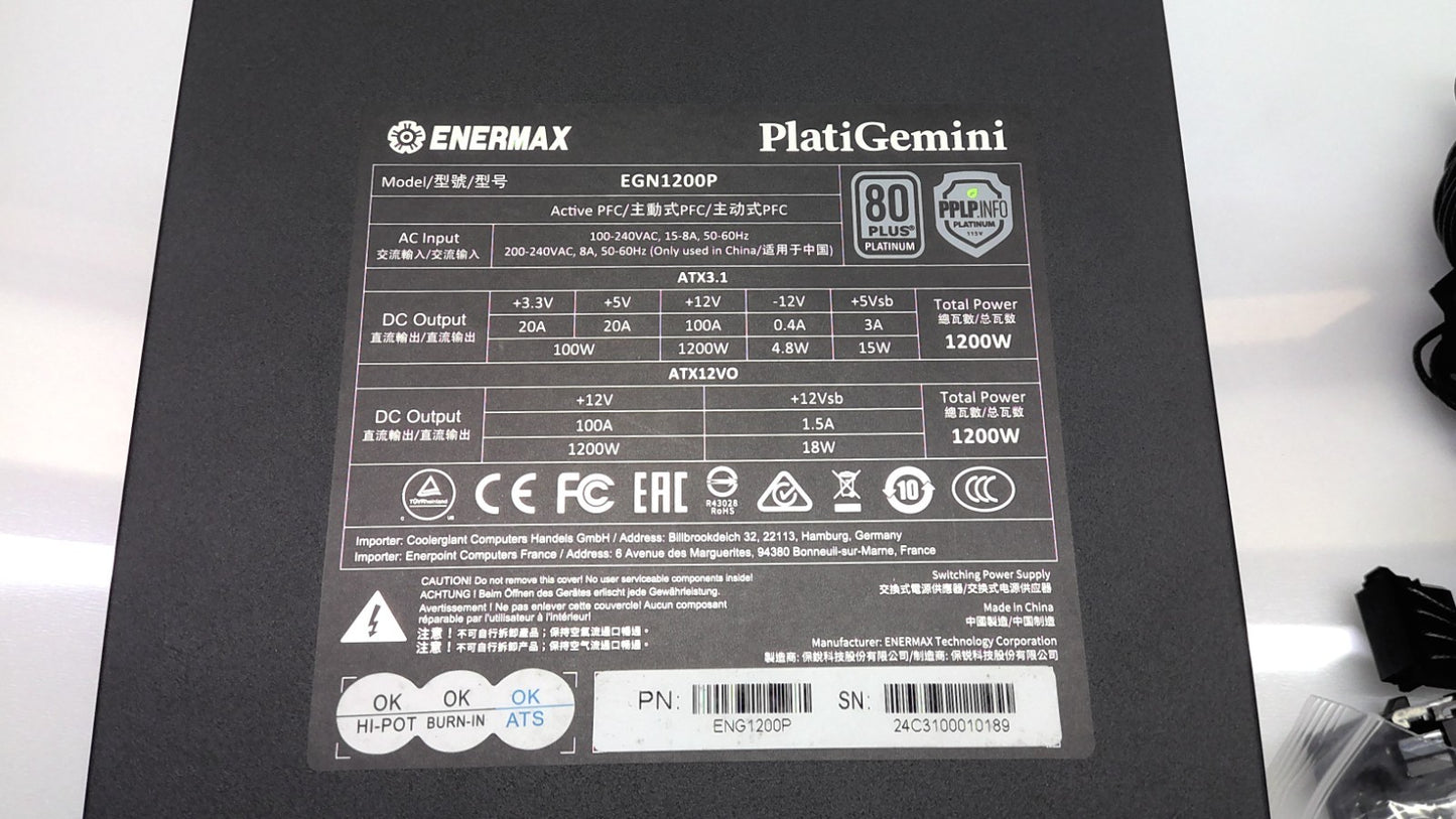 New Enermax PlatiGemini EGN1200P Power Supply  1200W ATX3.1 80 PLUS PLATINUM
