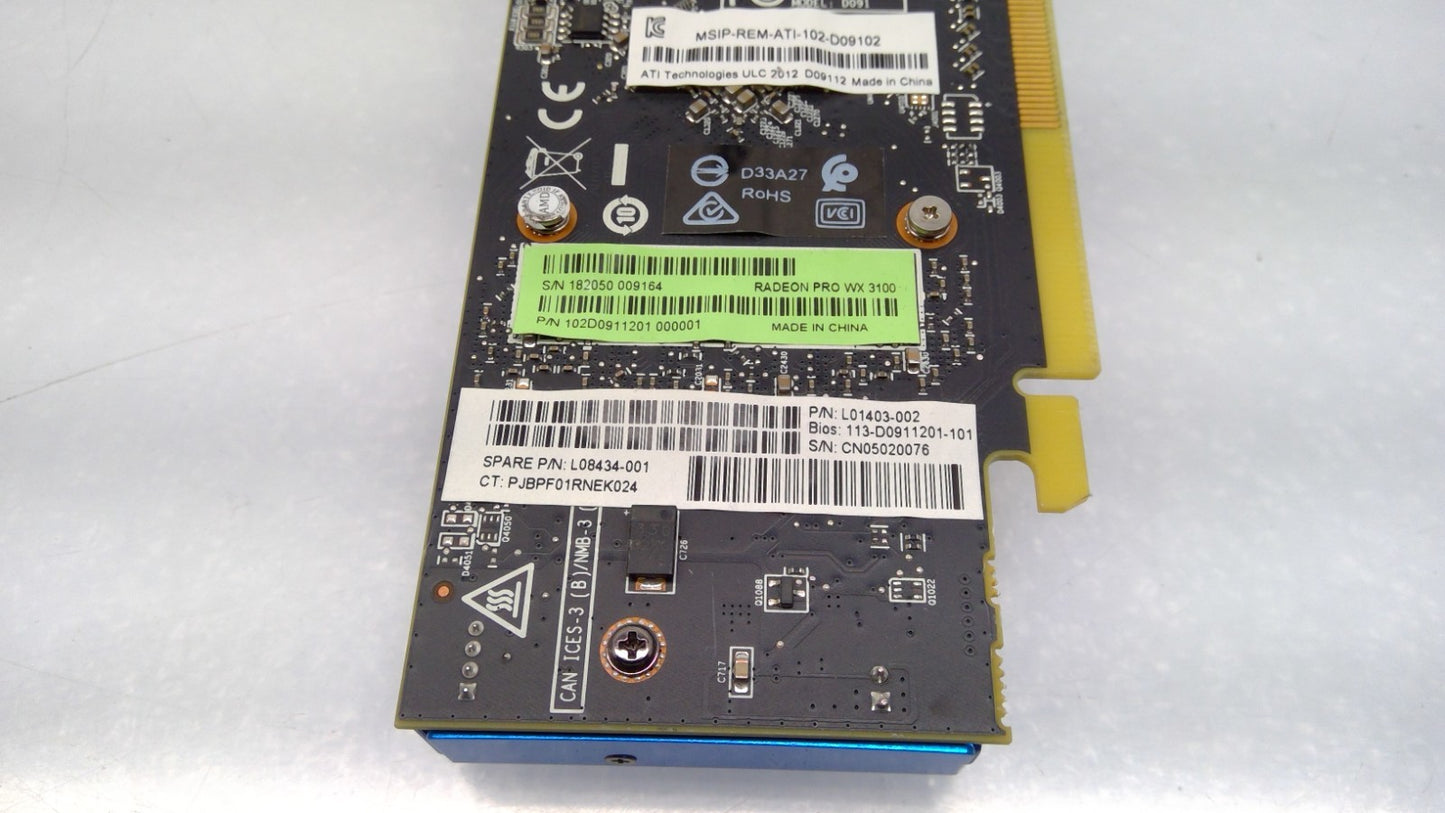 HP L08434-001 AMD Radeon Pro WX 3100 4GB Mini/Standard DP Video Graphics Card