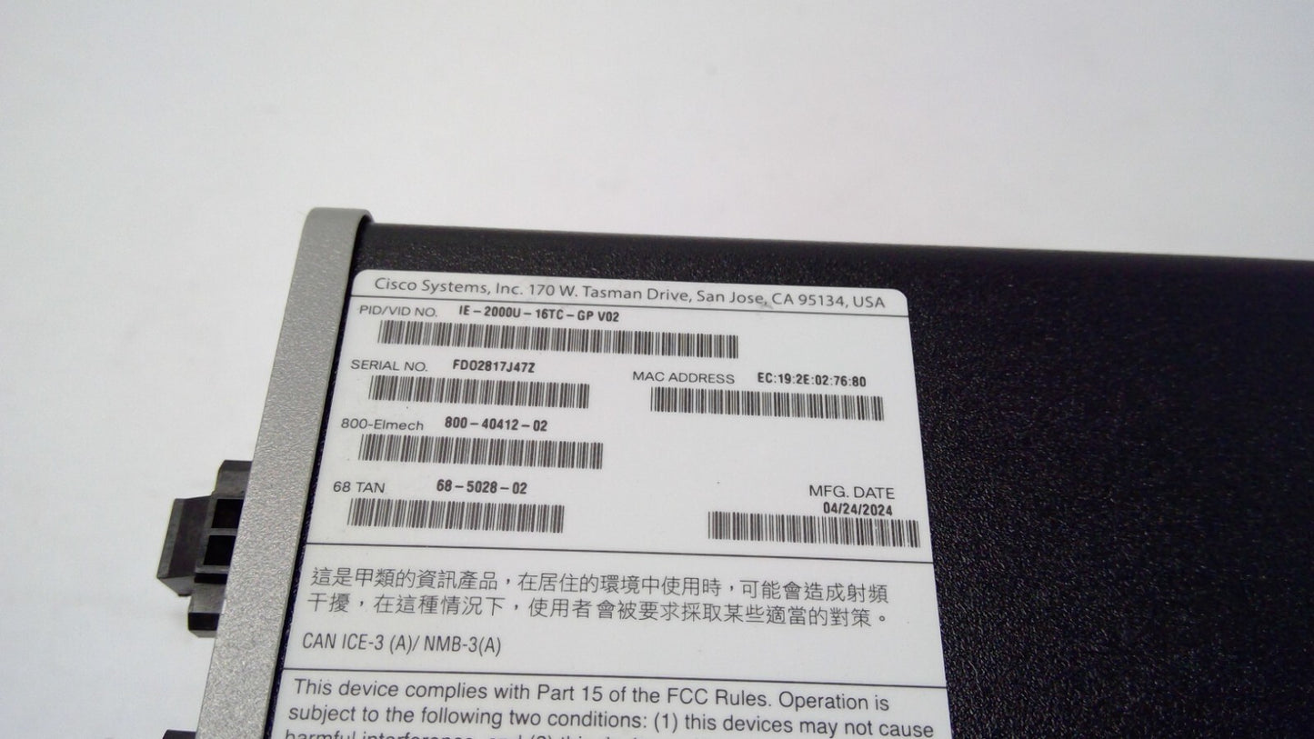 Cisco IE 2000U Industrial Ethernet Series Switch IE-2000U-16TC-GP V02