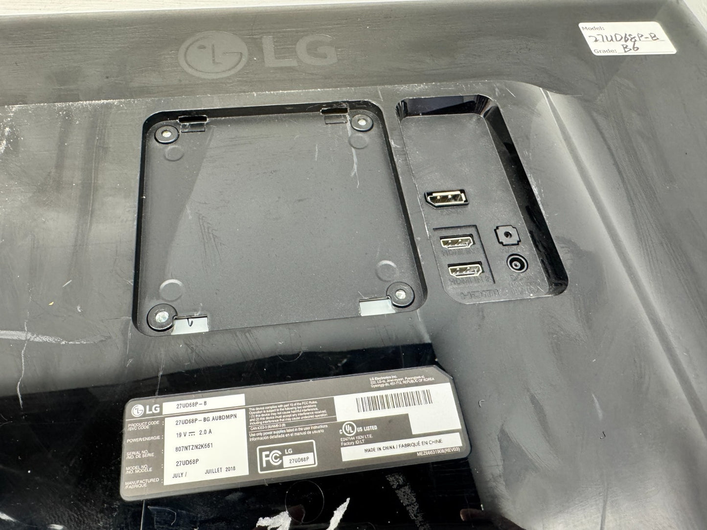 LG 27UD68P-B 3840 x 2160 Monitor HDMI DP - No Stand - Tested *READ* NOAC