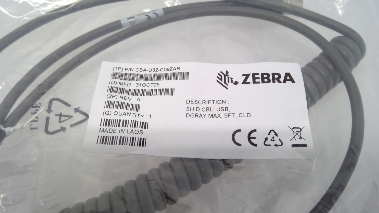 NEW ZEBRA CBA-U32-C09ZAR  2.8m 9' Coiled USB Cable for Barcode Scanners