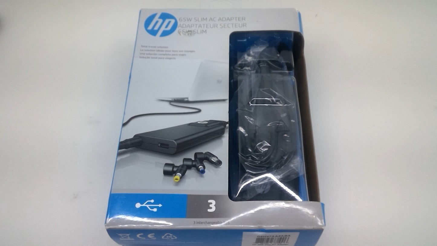 HP 65W Slim AC Adapter G6H47AA#AA w/ 3 Interchangeable Tips *Factory Sealed*