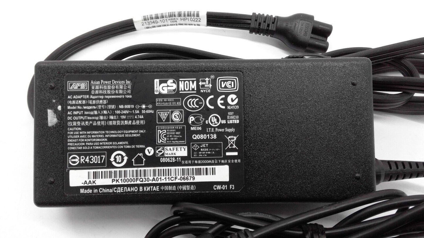 Original APD NB-90B19  AC Adapter 19V 4.74A Power Supply 90W w/Cord