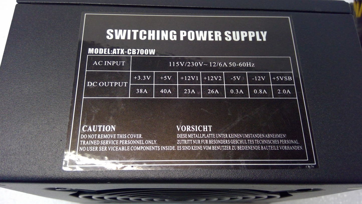 APEVIA ATX-CB700W SWITCHING POWER SUPPLY 115/230V 12/6A 50/60Hz