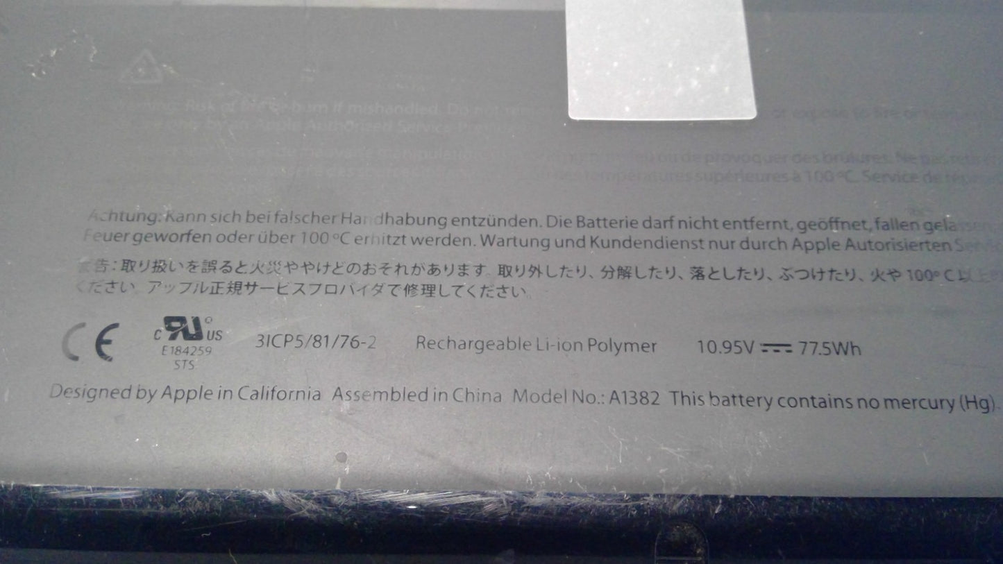 Apple A1382 Battery MacBook Pro 15 inch A1286 Early 2011 Late 2011Mid 2012 77.5W
