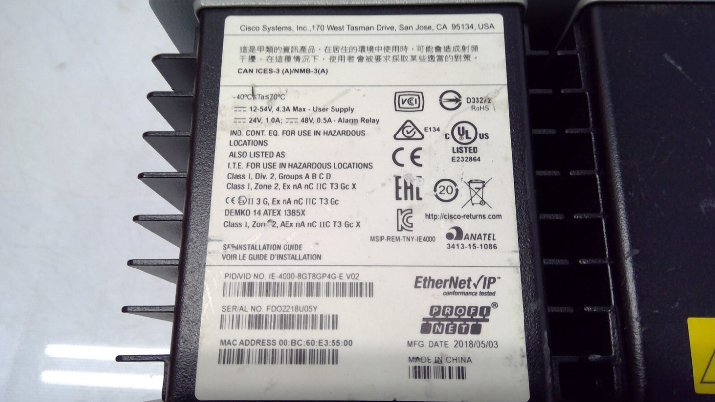 Cisco IE-4000-8GT8GP4G-E 20P Gigabit Industrial Ethernet Switch Profinet Layer 3