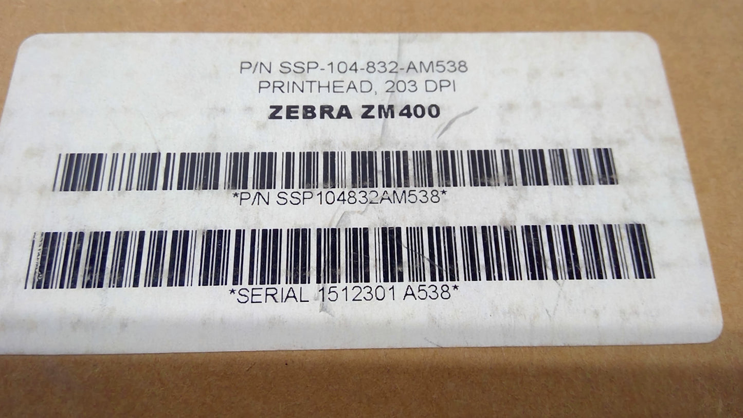 Genuine Zebra SSP-104-832-AM538 Thermal Printhead 203 DPI for ZM400 Printer